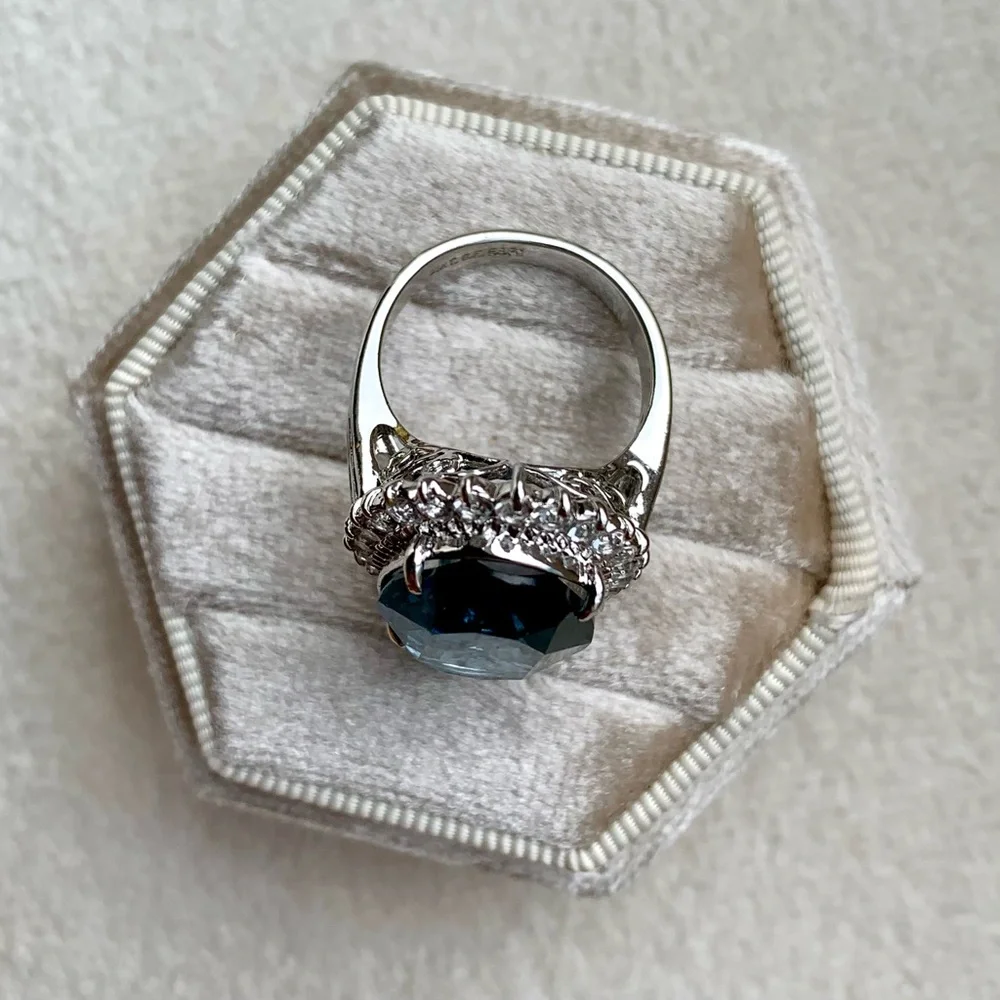4.00 CT Genuine Sapphire Diamond Halo Crown Ring - Picture 13 of 14